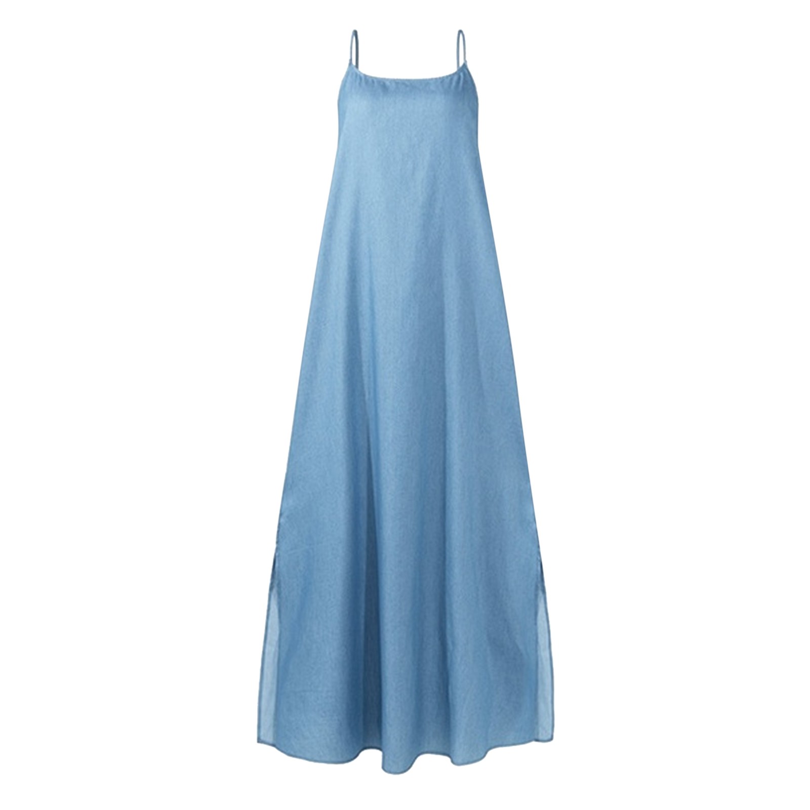 thumbnail image 4 of Vestido largo ajustable de denim azul clásico para mujer: diseño con tirantes, tejido elástico, adecuado para ocasiones diarias/formales, varias tallas, 4 of 5